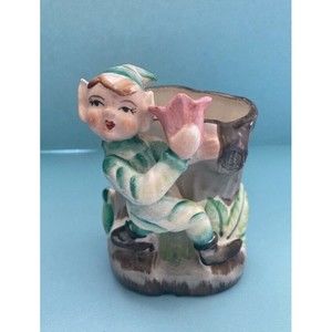 Vintage Forest Elf Ceramic Planter Fairy Core Cottage Core Pen Holder MCM Tulip